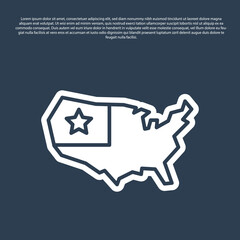 Blue line USA map icon isolated on blue background. Map of the United States of America. Vector