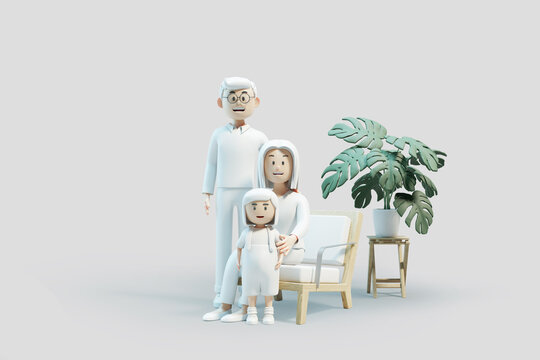 3D Characters Family Illustration Blank White