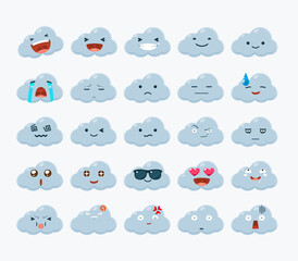 emoticon set of the White Cloud. Vector Illustration