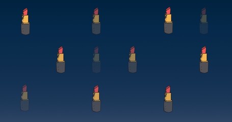 Composition of lipsticks repeated on blue background
