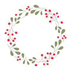 Elegant round frame with cranberries. Perfect for wedding invitations, postcards, decor, girl celebrations and more.