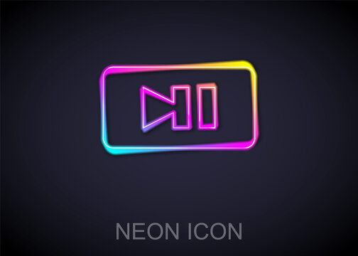 Glowing neon line Pause button icon isolated on black background. Vector