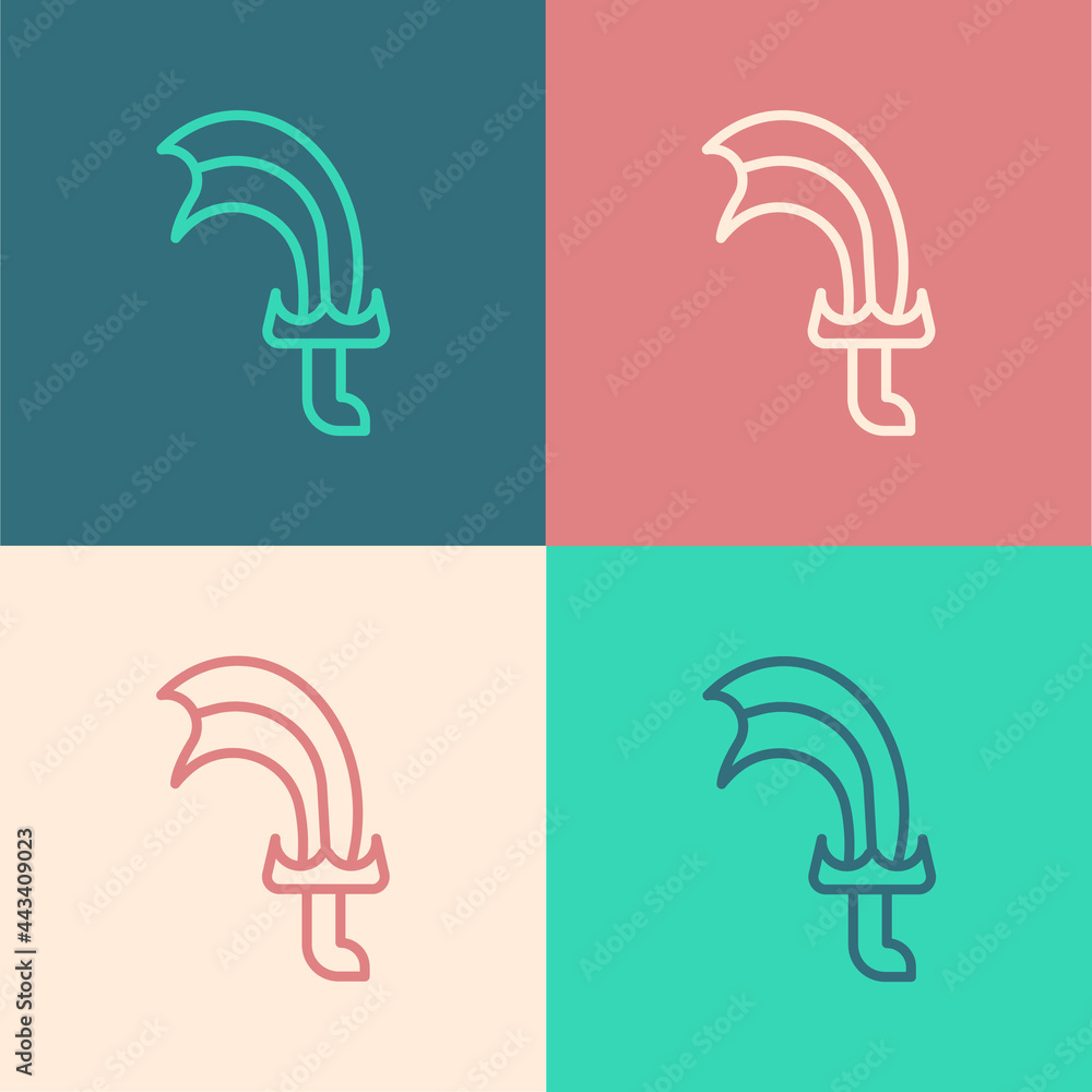 Poster pop art line sword for game icon isolated on color background. vector