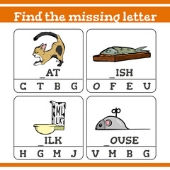 Find the missing letter Game for Preschool Children. Vector illustration