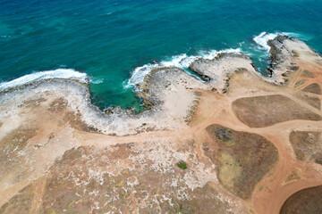 Costa Merlata, Ostuni photographed with drone from above. It offers one of the most beautiful stretches of coast in Puglia and Italy with little gulfs and sandy beaches. Italy Ostuni 