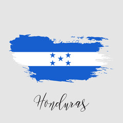 Honduras watercolor vector national country flag icon. Hand drawn illustration with dry brush stain, strokes, spots isolated on gray background. Painted grunge style texture for posters, banner design
