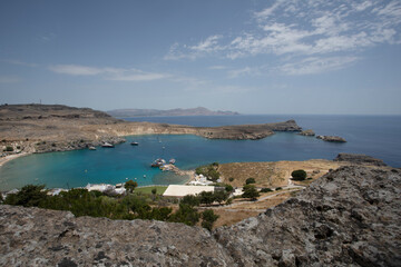 quiet bay with yachts on the island of Rhodes, Greece.