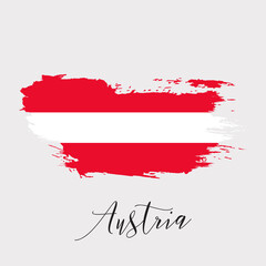 Austria vector watercolor national country flag icon. Hand drawn illustration with dry brush stains, strokes, spots isolated on gray background. Painted grunge style texture for posters, banner design