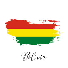 Bolivia vector watercolor national country flag icon. Hand drawn illustration with dry brush stains, strokes, spots isolated on gray background. Painted grunge style texture for posters, banner design