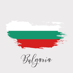 Bulgaria watercolor vector national country flag icon. Hand drawn illustration, dry brush stains, strokes, spots isolated on gray background. Painted grunge style texture for posters, banner design.