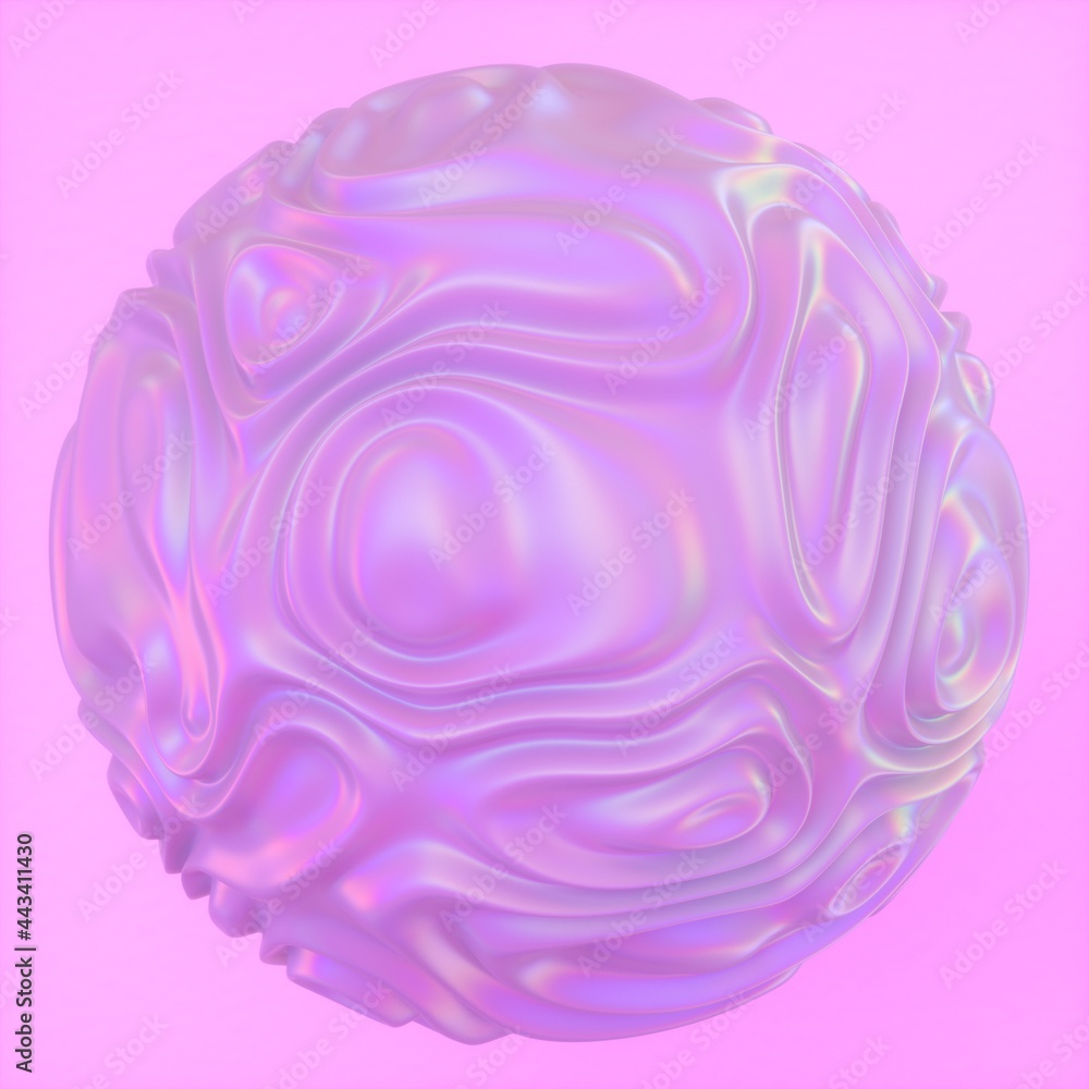 Aufkleber Abstract holographic sphere with rippled and glitched surface. 3D illustration in retrofuturistic synthwave style.