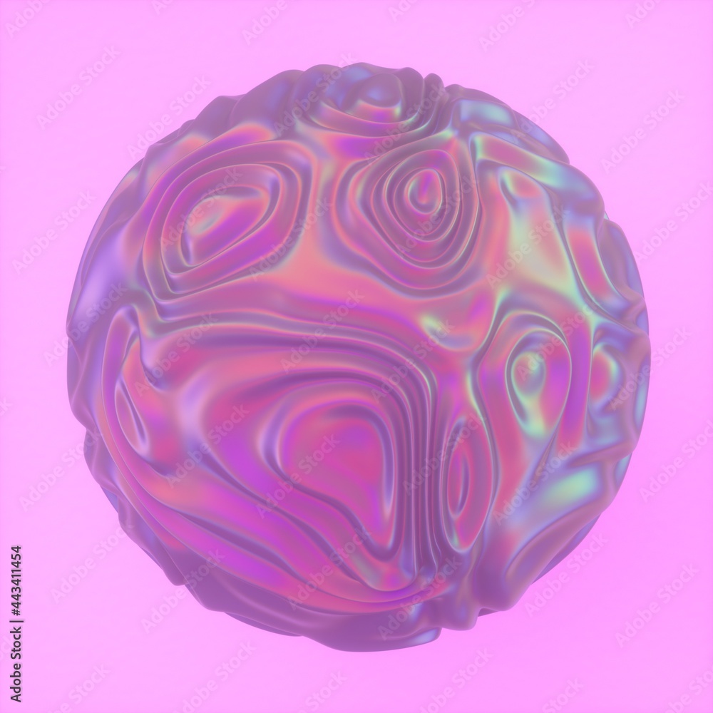 Aufkleber Abstract holographic sphere with rippled and glitched surface. 3D illustration in retrofuturistic synthwave style.