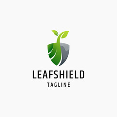 Leaf shield nature security flat logo icon design template vector illustration