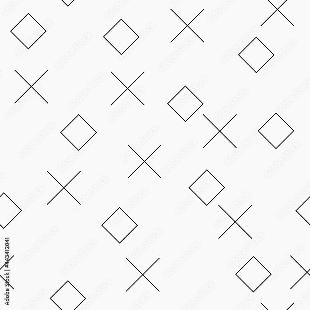 Fototapete Simple pattern with empty rhombuses and crosses. Vector and seamless minimal pattern.