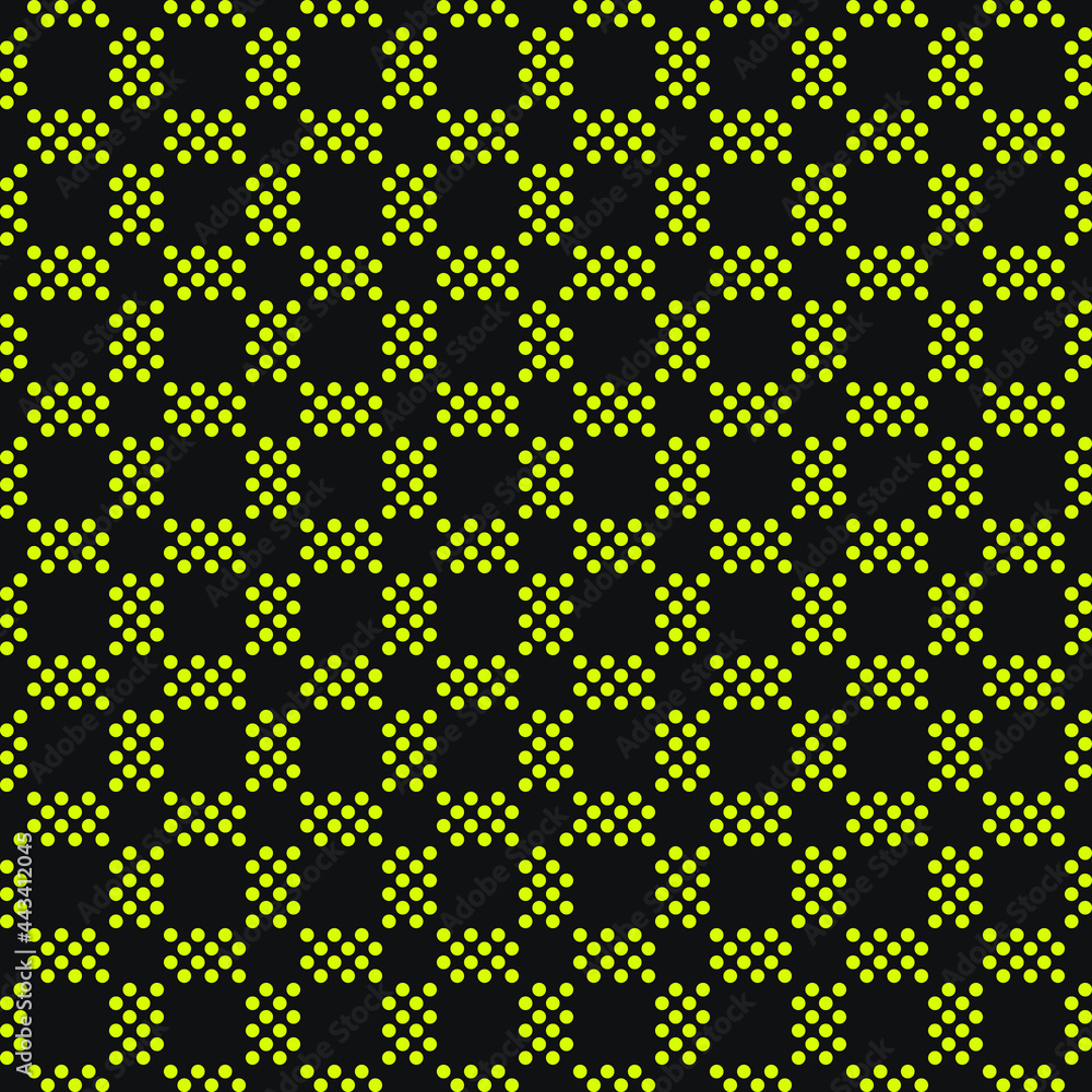 Aufkleber yellow dotted tartan. black background. vector and seamless pattern.