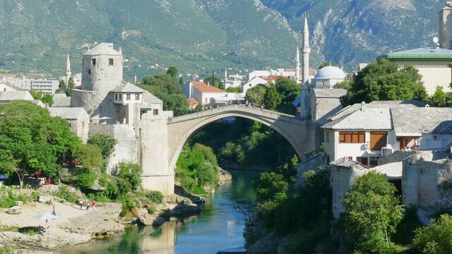 The city of Mostar with the famous Old Bridge on the river Neretva in Bosnia and Herzegovina
