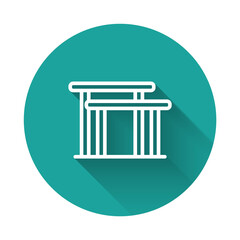 White line Gymnastics equipment uneven bars icon isolated with long shadow background. Green circle button. Vector
