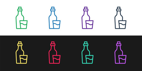 Set line Soju bottle icon isolated on black and white background. Korean rice vodka. Vector