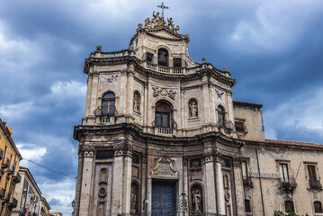Fototapeta na wymiar St Placidus Church in old part of Catania, Sicily Island in Italy