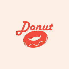 Minimalist logo or emblem for donut shop and bakery. Bright vector design with bitten donut. Identity. Business Card.