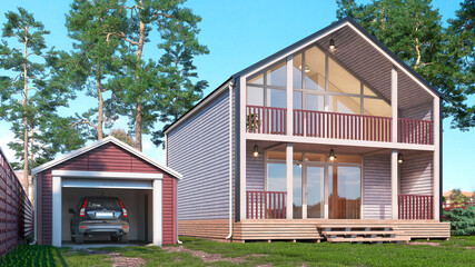 Fototapeta na wymiar Exterior of living house. 3d illustration