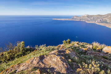Panoramic view from Cofano Mount in Cofano landscape park on Sicily Island in Italy