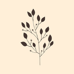 Minimalistic branch with leaves. Vector illustration.