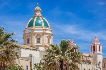 Dome of Church of St Francis of Assisi in Trapani, capital city of Trapani region on Sicily Island...