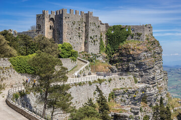 Remains of Norman castle , called Venus castle in Erice, small town in Trapani region of Sicily Island in Italy