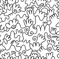 Abstract seamless pattern on white background. Doodle plants wallpaper. Line art branched print.