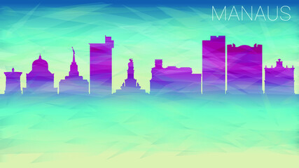 Fototapeta premium Manaus Brazil Skyline Vector Skyline City Silhouette. Broken Glass Abstract Geometric Dynamic Textured. Banner Background. Colorful Shape Composition.