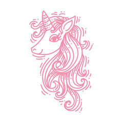 Cartoon cute little  unicorn head. Design for children.
