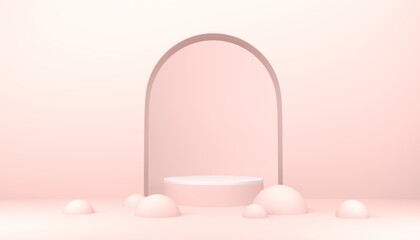Pink pedestal or podium on pastel pink background for product demonstration.  3D rendering.