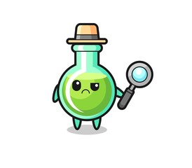 the mascot of cute lab beakers as a detective