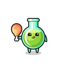 lab beakers cute mascot is eating a fried chicken
