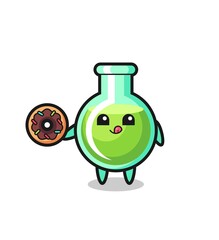 illustration of an lab beakers character eating a doughnut