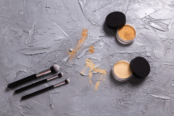 Mineral face powder and brush. Eco-friendly and organic beauty products
