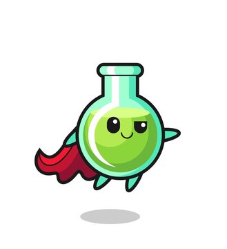 cute lab beakers superhero character is flying