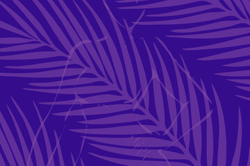 The silhouette of a woman hidden behind the leaves of a tropical tree. Vector graphics. Light purple background.