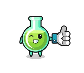 cute lab beakers with social media thumbs up symbol