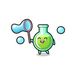 happy lab beakers cartoon playing soap bubble