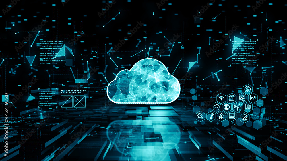 Poster digital cloud computing of cyber security, digital data network protection, future technology networ