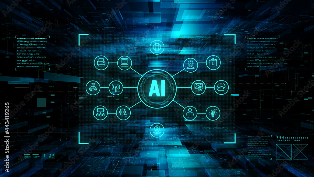 Poster artificial intelligence ai. future technology concept visualization. big data transmission connectio