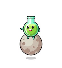 illustration of lab beakers cartoon sitting on the moon