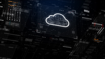 HUD and Cloud Computing Digital Data Network Connection, Futuristic Technology Network Data Connection and Cyber Security Background.