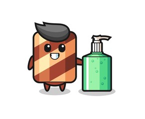 cute wafer roll cartoon with hand sanitizer