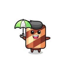 Obraz premium cute wafer roll illustration holding an umbrella