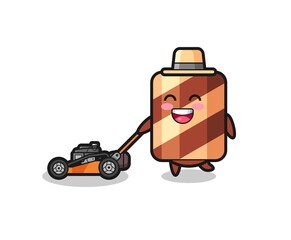 illustration of the wafer roll character using lawn mower