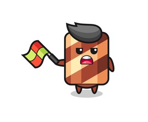 wafer roll cartoon as the line judge hold the flag up at a 45 degree angle