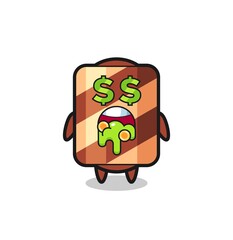 wafer roll character with an expression of crazy about money